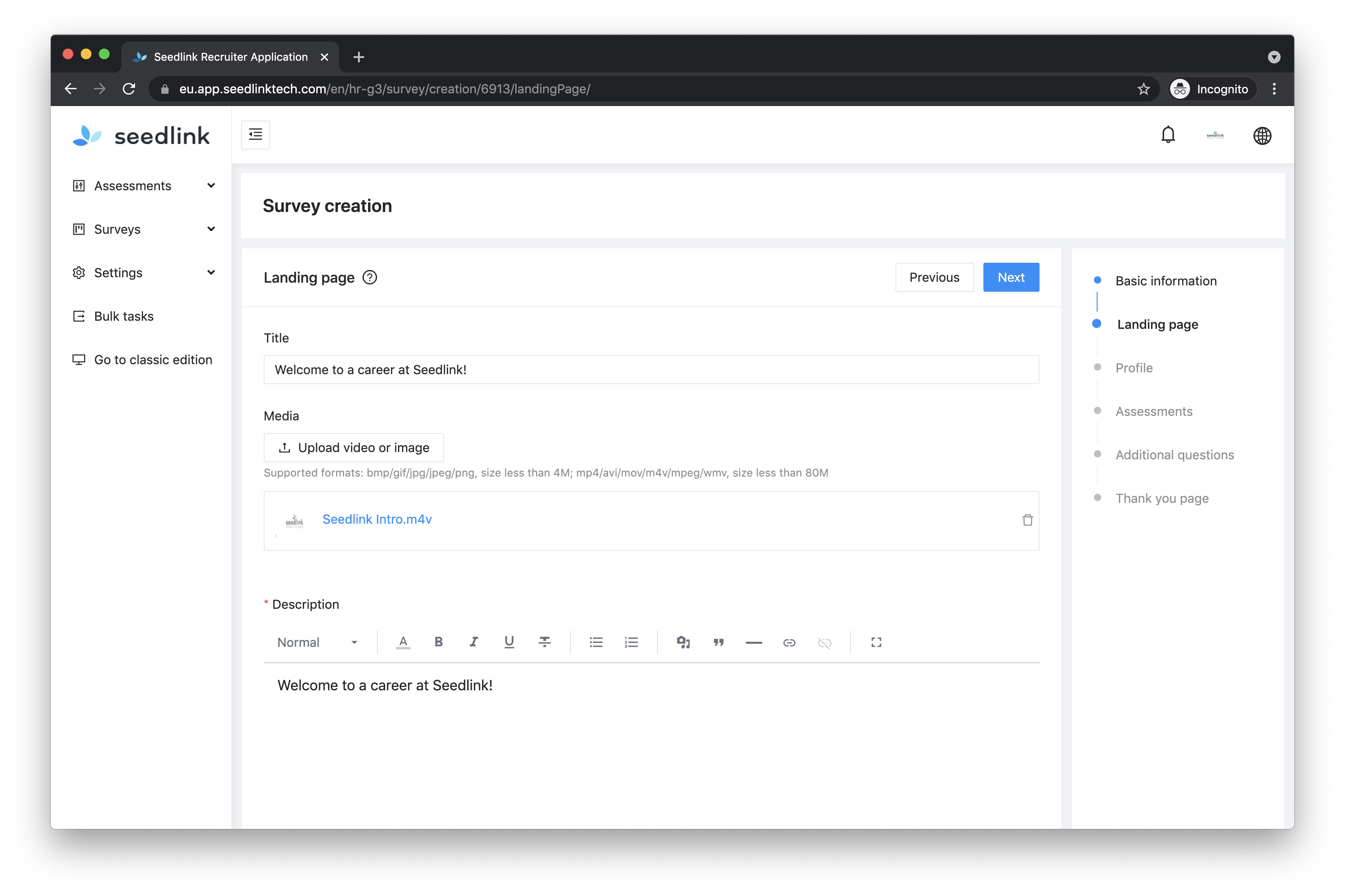 createSurveyLandingPage